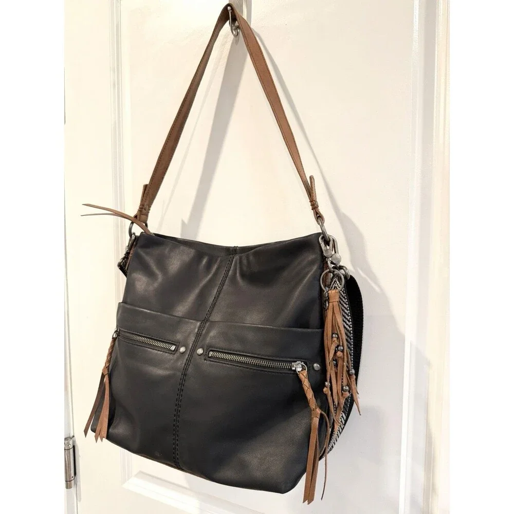 The Sak Ashland Black Leather Bucket Bag Crossbody Hobo